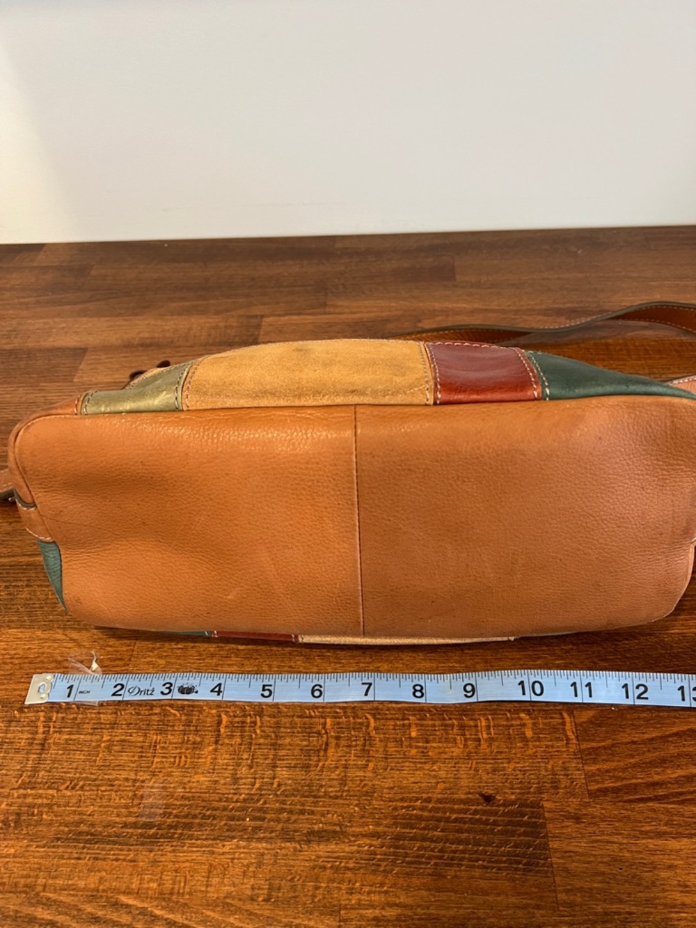 Vintage Fossil Multicolor Patchwork Leather Shoulder Bag - Tan, Green & Red - Picture 5 of 7